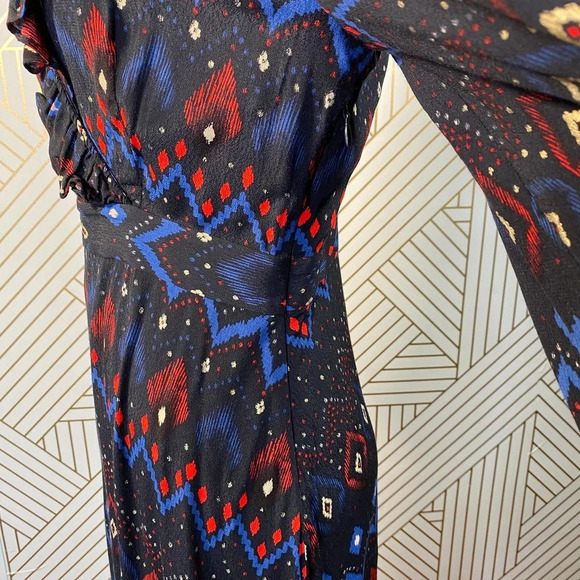 & Other‎ Stories Dress Faux Wrap Midi Maxi Geometric Print Black Blue Red Size 4 - Picture 8 of 12